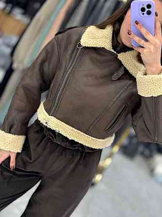 Женская стильная укороченная дубленка с искусственным мехом L Одесса