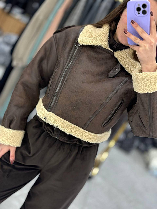 Женская стильная укороченная дубленка с искусственным мехом L Одесса - изображение 4