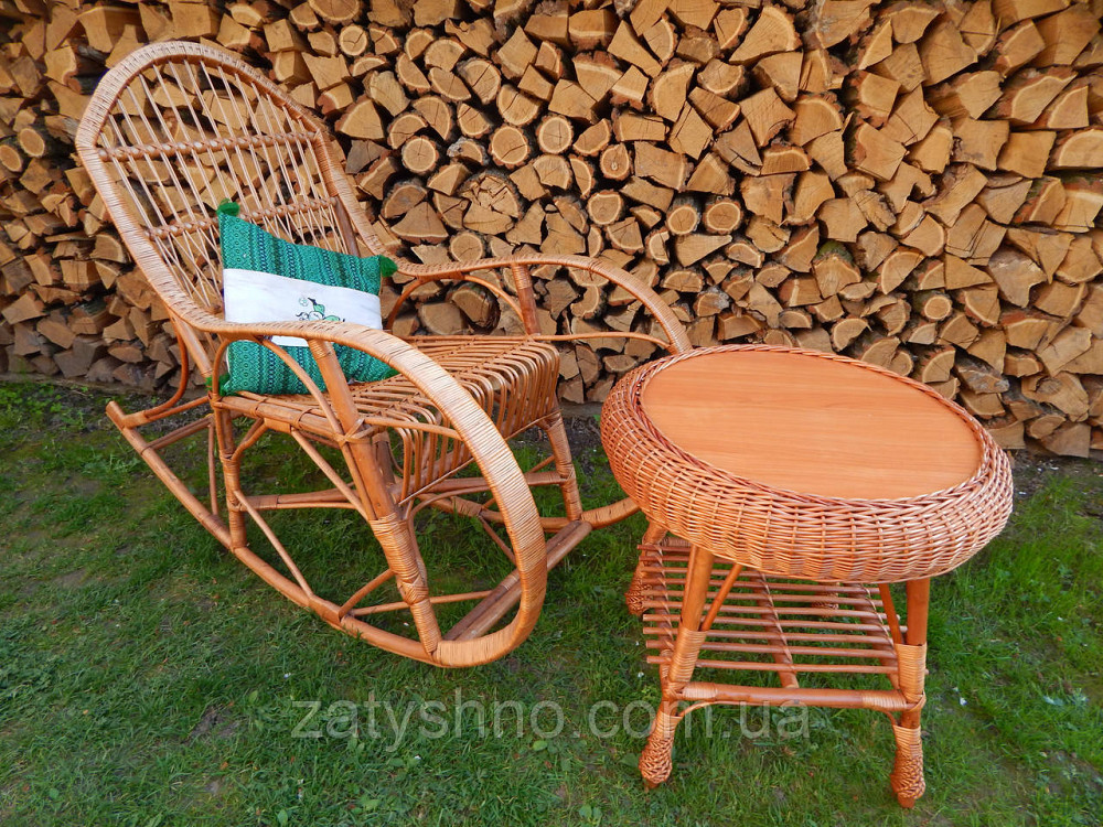Крісло гойдалка плетена з кавовим столом Київ - фото 1