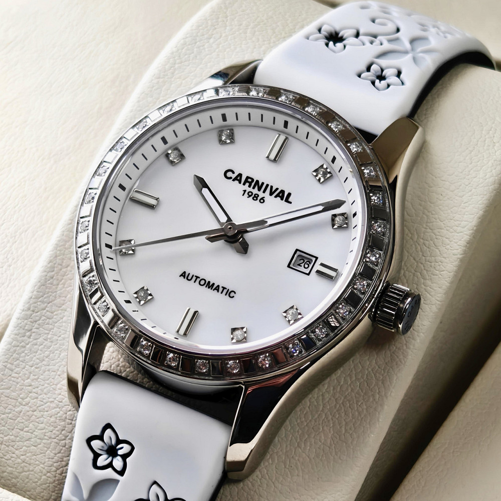 Годинник жіночий механічний Carnival Luiza White Flower (2 ремінці) Київ - фото 2