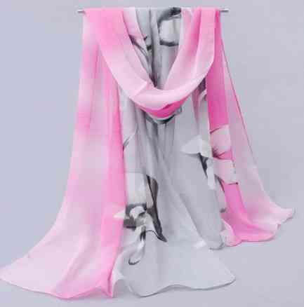 Женский шарфик с цветами, розовый + серый - размер шарфика приблизительно 150*48см, шифон Киев