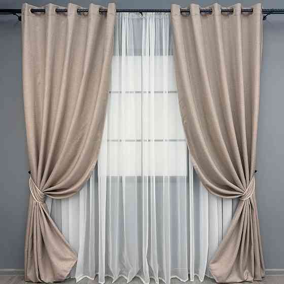 Комплект штор на люверсах VR-Textil Лен ELEMENTA № 1869ш Бежевый 150х270см 2 шт (37-0271) Киев