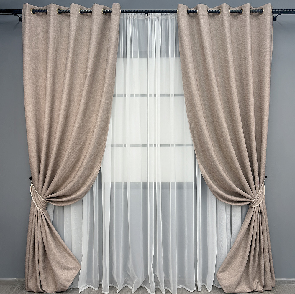 Комплект штор на люверсах VR-Textil Лен ELEMENTA № 1869ш Бежевый 150х270см 2 шт (37-0271) Киев - изображение 2