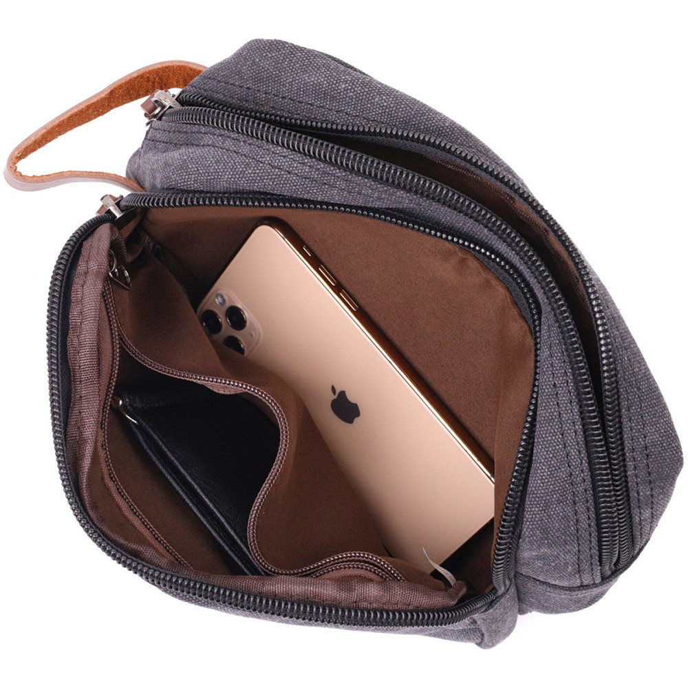 Стильна барсетка для чоловіків на два відділення з якісного текстилю Чорний (Vintage) Київ - фото 1