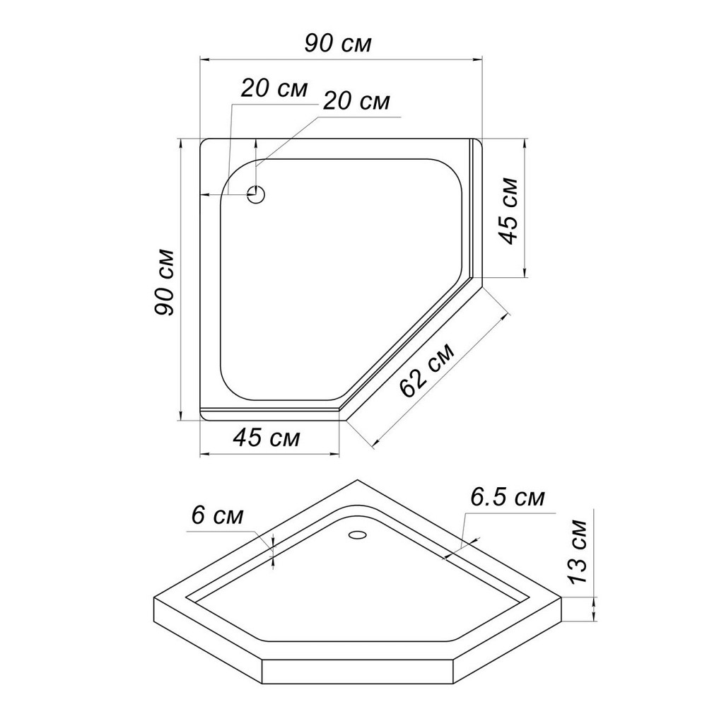 Душовий пятикутний піддон BRAVO WIEPRZ PL90F (1уп.) (000028414) Київ - фото 8