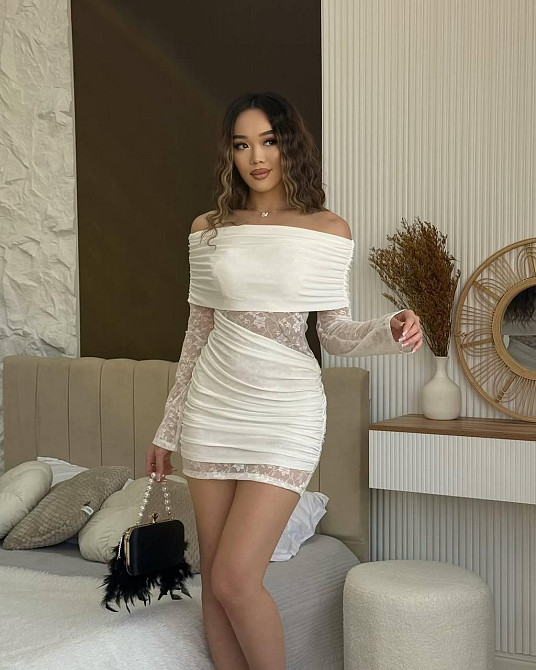 Жіноче романтичне мініплаття з відкритими плечима гіпюр+мікродайвінг Молочний, 46/48 Одеса - фото 5