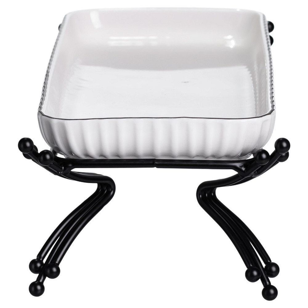 Yiwu Порцелянове блюдо для сервірування на металевій підставці 29,5×12×9 (см) Біле з чорним LB- Коломия - фото 4