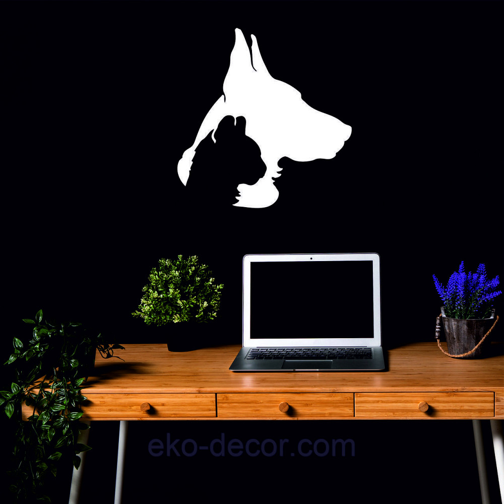 Декоративное настенное Панно «Силуэт кот пес», Декор на стену 90*87 см, Белый Киев - изображение 3