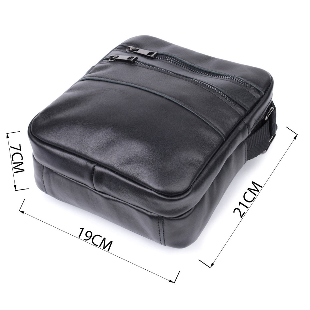 Класична чоловіча сумка месенджер із глянсової натуральної шкіри Чорна (SHVIGEL) Київ - фото 6