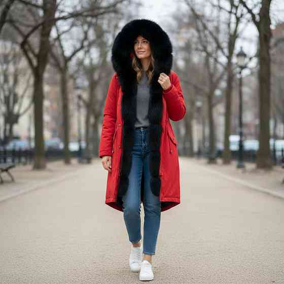 Парка женская с мехом песца Красный р42 95см Харьков