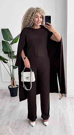 Женский базовый прогулочный костюм тройка: кардиган футболка и штаны трикотажный рубчик Шоколад, 46/48 Одесса