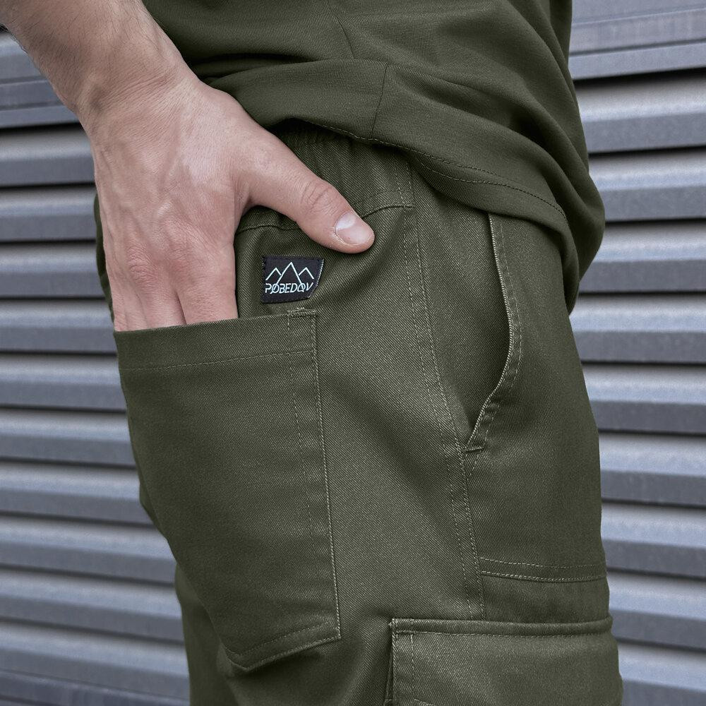 Чоловічі штани карго коттонові з манжетами прямі штани повсякденні з кишенями весна-літо Pobedov Vzir хакі M Одеса - фото 9