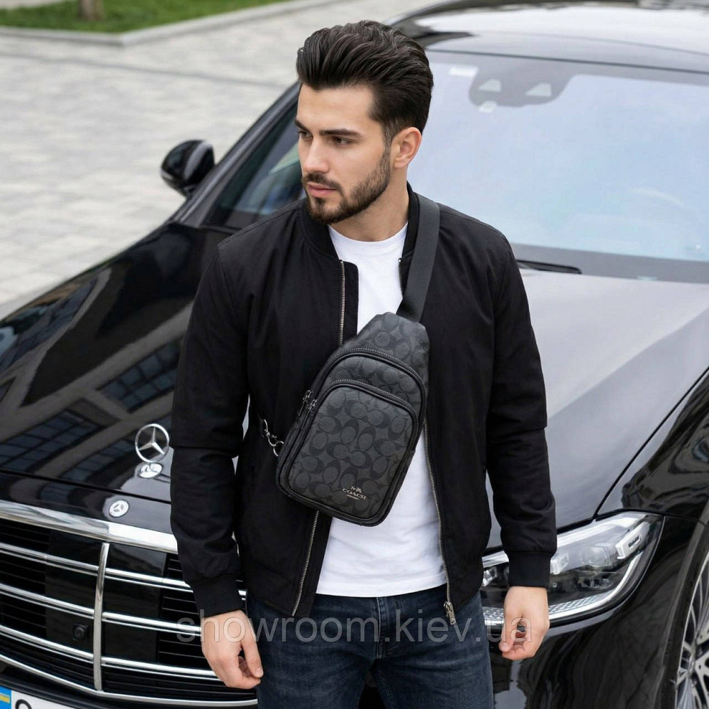 Чоловіча сумка на груди (слінг), бананка, барсетка Coach (77-2517) сіра Київ - фото 7