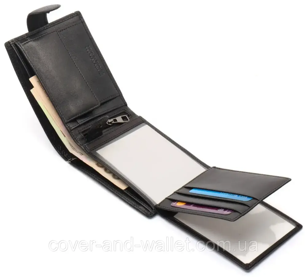 Солидный мужской кошелек из натуральной кожи черного цвета Marco Coverna BK 010-805 Киев - изображение 5