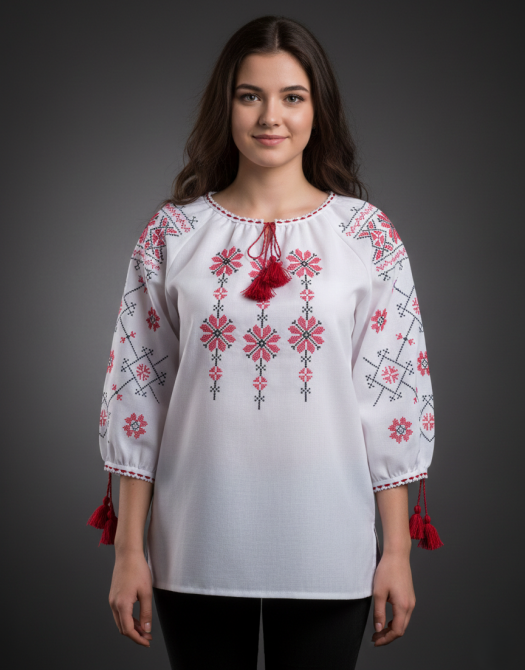 Жіноча вишиванка в білому кольорі з квітковим ніжним орнаментом. 58 Київ - фото 1