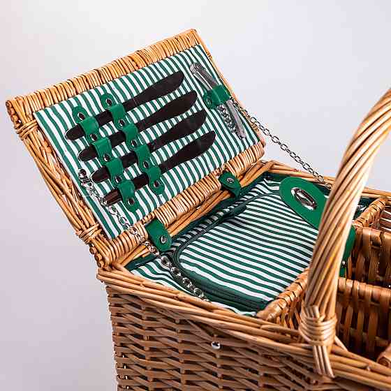 Кошик плетений для пікніка з посудом на 4 персони 48х33х43 см набір посуду туристичний для кемпінгу HP-ZQ-3 Коломия