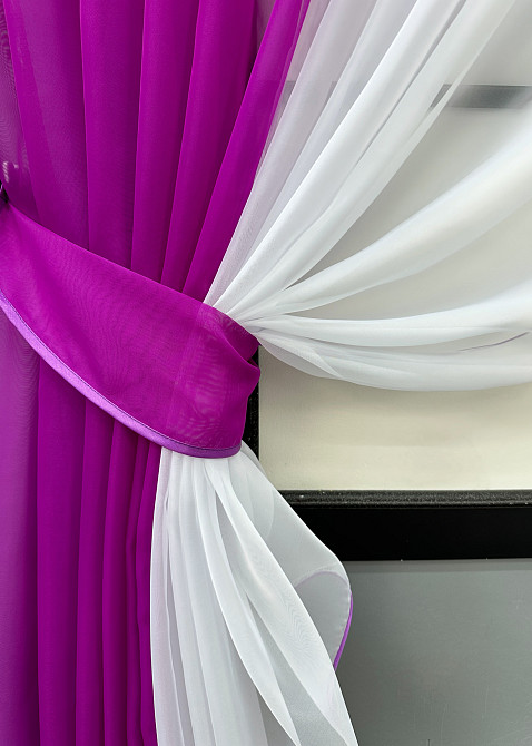 Кухонные шторки VR-Textil № 096к с подвязками фуксия с белым 400х170 см (52-1204) Киев - изображение 3
