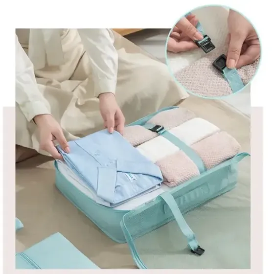 Дорожный органайзер 7в1 Набор органайзеров для одежды, обуви и аксессуаров для путешествий Бежевый Коломия