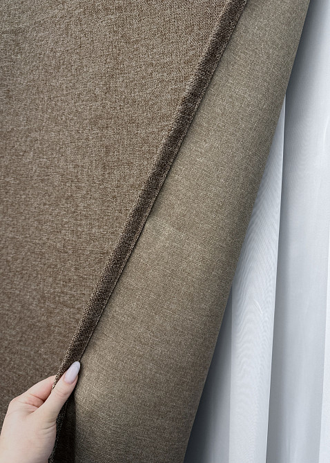 Комплект штор VR-Textil лен премиум ELEMENTA 200х270 2шт и Тюль 500х270 1864ш-115т серо-коричневый с белым 71-070/6 Киев - изображение 5