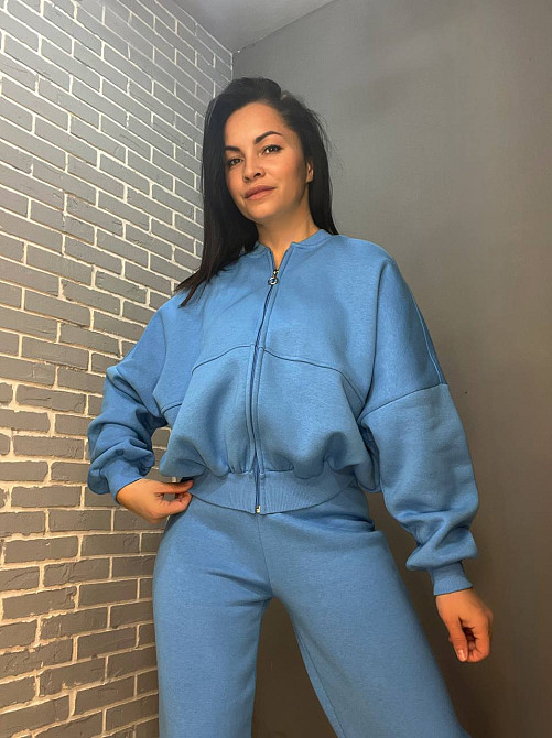 Костюм женский Quzen 472-472 пилот молния брюки палаццо широкие флис голубой, голубой, M Киев - изображение 9