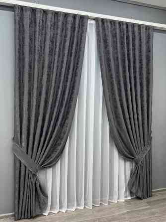 Комплект готовых штор VR-Textil Жаккард Sultan YL № 1211ш Графитовый 200х270 см 2 шт (32-458) Киев