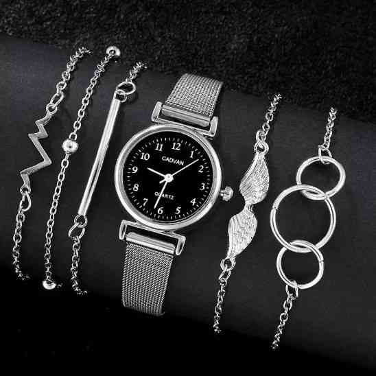 Жіночий подарунковий набір Silver Elegance годинник та п'ять браслетів сріблястий Київ