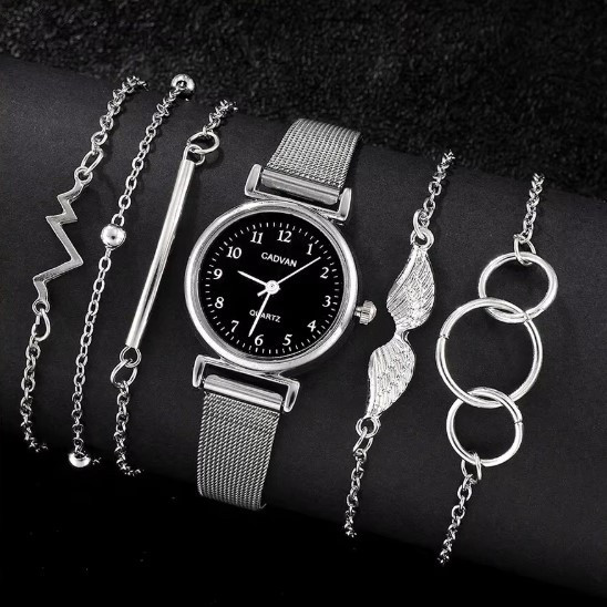 Жіночий подарунковий набір Silver Elegance годинник та п'ять браслетів сріблястий Київ - фото 2