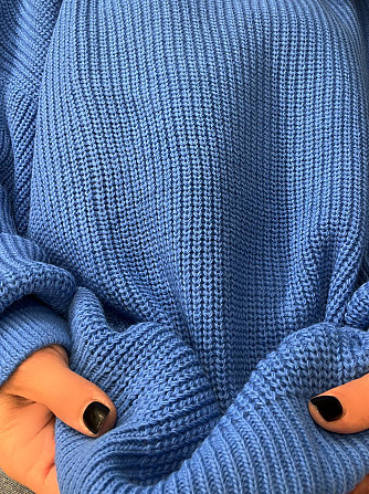 Светр жіночий MIX RAY 6607 широкий модель оверсайз подовжений , блакитний, one size Одеса - фото 6