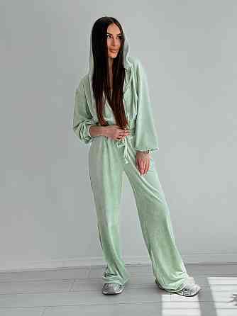 Жіночий стильний костюм-двійка: кофта та штани з плюш велюру М'ятний, 42/44 Одеса