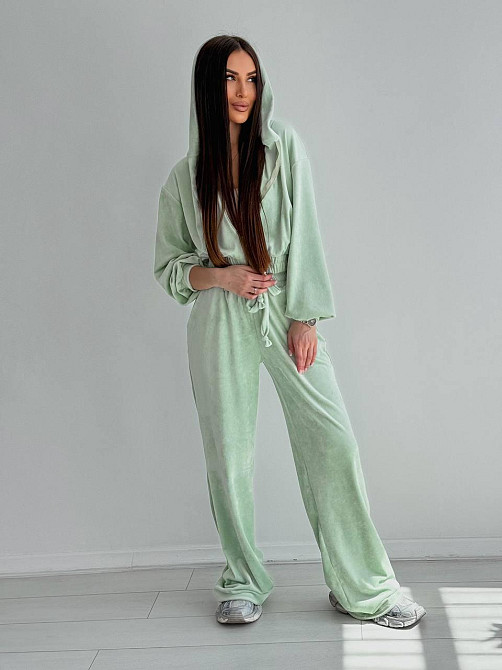 Женский стильный костюм двойка: кофта и штаны из плюш велюра Мятный, 42/44 Одесса - изображение 6