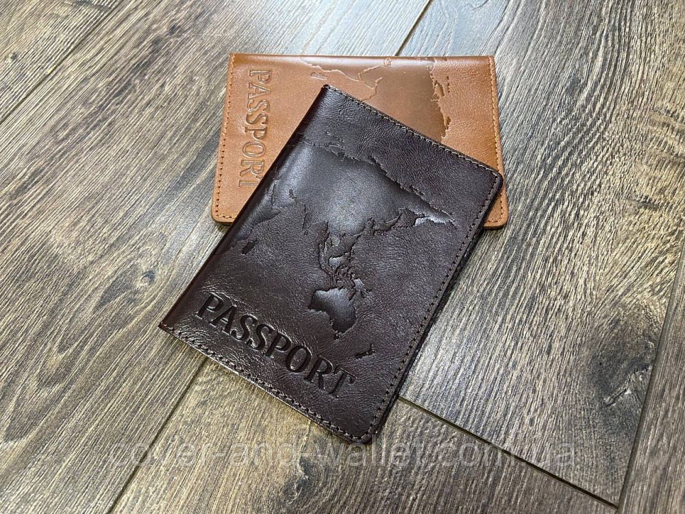 Обложка на паспорт карта мира из гладкой кожи в коричневом цвете ST Leather Киев - изображение 12