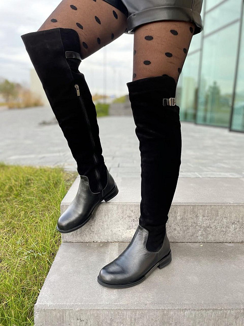 Vesna Ботфорти жіночі VESNA чорні шкіра+замша натуральна висота 53 см обхват 35-37 см (2411/1 4 Коломия - фото 6