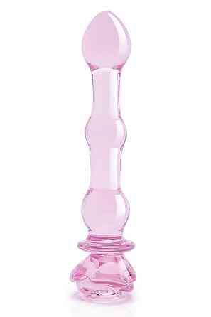 Скляний фалоімітатор Dream Toys Glaze Glass у формі бутона троянди з намистинами, рожевий Sex Aura Київ