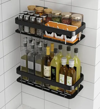 Настенная двухуровневая полка металлическая, самоклеящаяся для ванной комнаты, душевой. Коломыя