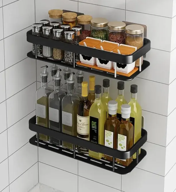 Настенная двухуровневая полка металлическая, самоклеящаяся для ванной комнаты, душевой. Коломыя - изображение 2