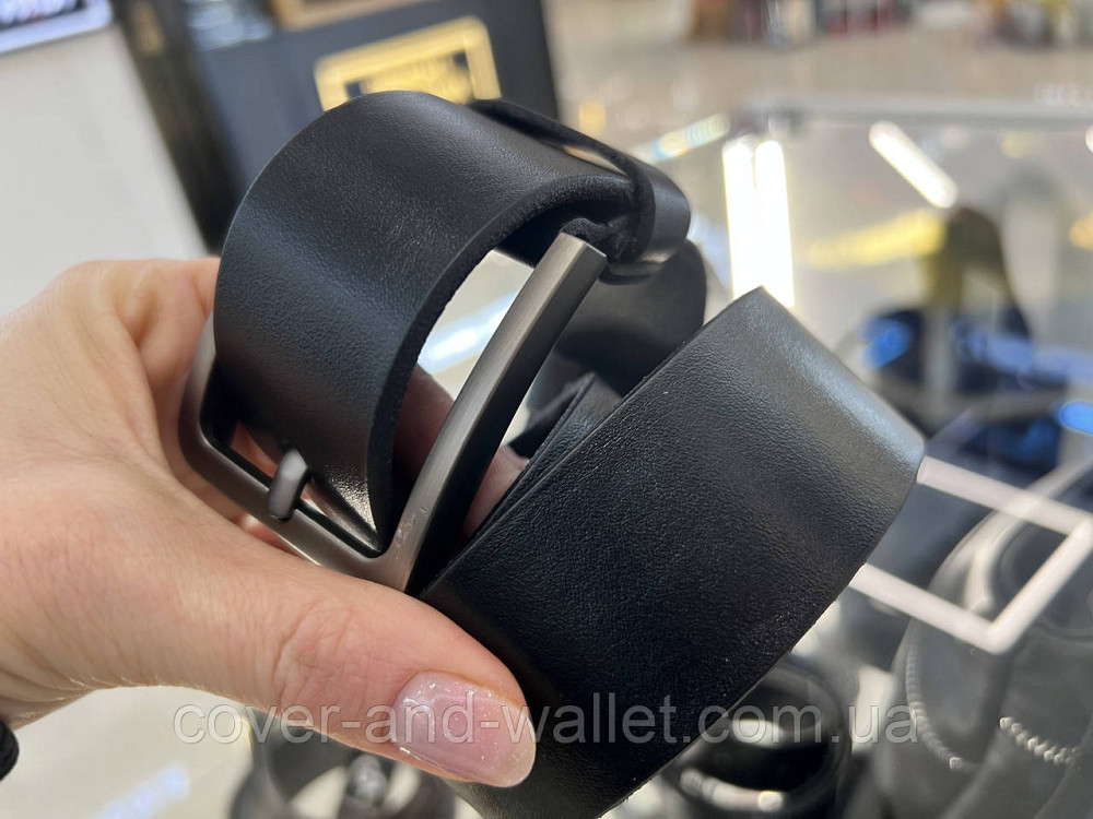 Широкий чоловічий шкіряний ремінь чорного кольору зі стандартною пряжкою 40 мм PS Leather Київ - фото 6