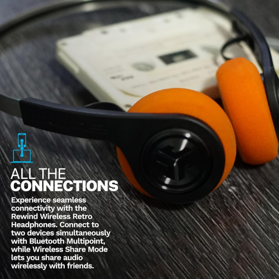 Бездротові накладні навушники JLab Rewind 2 Retro, Bluetooth Multipoint, EQ3, Google Fast Pair, 20+ годин, чорні Київ
