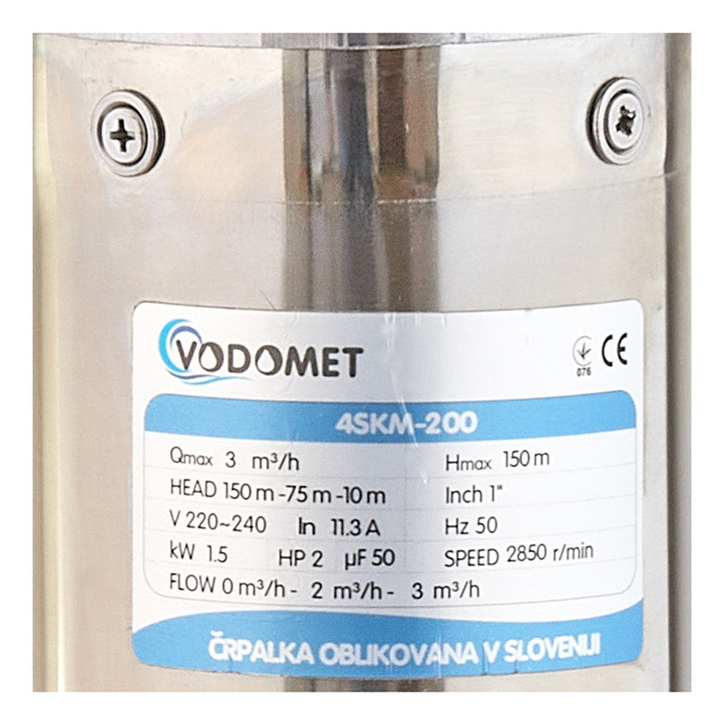 Насос свердловинний VODOMET 4SKM-200 вихровий Н=150М, Q=3кбМ, P=1500 Вт, вбуд. конденс. (VO4157) ( 30337 ) Харьков - изображение 3