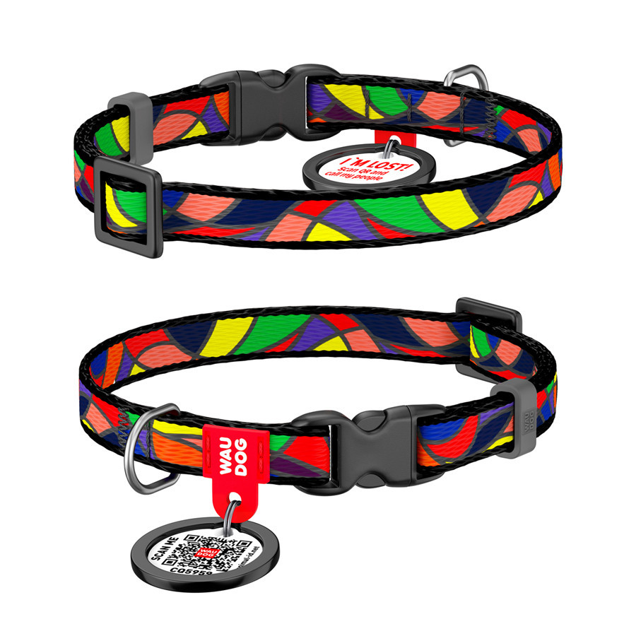 Нашийник для собак нейлоновий WAUDOG Nylon з QR-паспортом, малюнок "Вітраж", пластиковий фастекс, Ш 10 мм, Дл Вінниця - фото 1