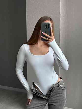 Женский базовый боди с длинным рукавом микродайвинг Белый Одесса