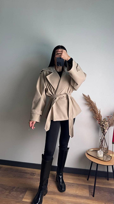 Стильний жіночий тренч-пальто з пальтової тканини без підкладки турецький кашемір світлий беж Одеса - фото 5