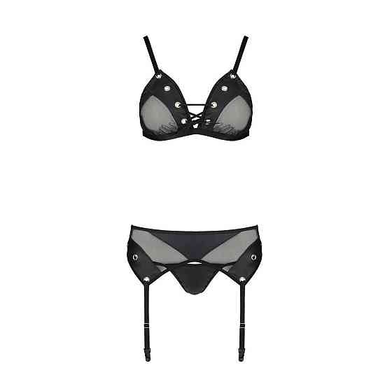 Комплект білизни Passion NESSY SET S/M black, бюстгальтер, пояс для панчіх, стрінги Sex Aura Київ