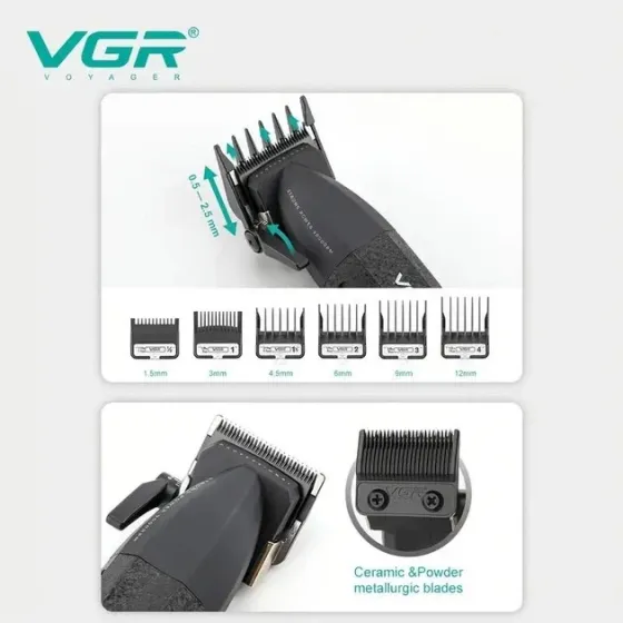 Професійна машинка для стрижки VGR V-640C Black: акумуляторний тример 9000 об/хв, 2500 мА·год, 6 насадок та LED-дисплей Одеса