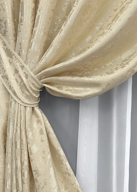 Комплект штор на люверсах VR-Textil Льон мармур Pavliani ХО № 1909ш Кремовий 150х250 см 2 шт (37-0320) Київ - фото 5