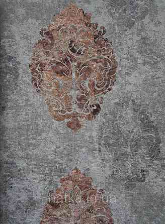 Шпалери вінілові на флізеліні гарячого тиснення DU&KA 1.06х10 вензель основа під штукатурку сірі коричневі Київ