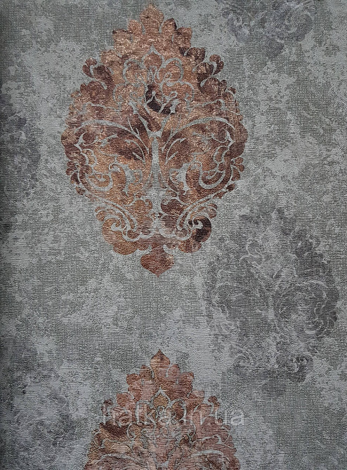Шпалери вінілові на флізеліні гарячого тиснення DU&KA 1.06х10 вензель основа під штукатурку сірі коричневі Київ - фото 2