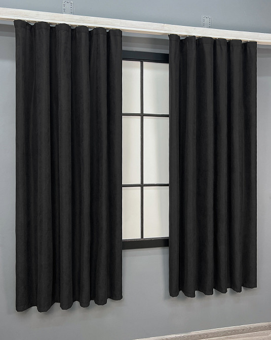 Комплект коротких штор VR-Textil Микровелюр Petek YL № 2017ш Черный 140х170 см 2 шт (35-0434) Киев - изображение 3