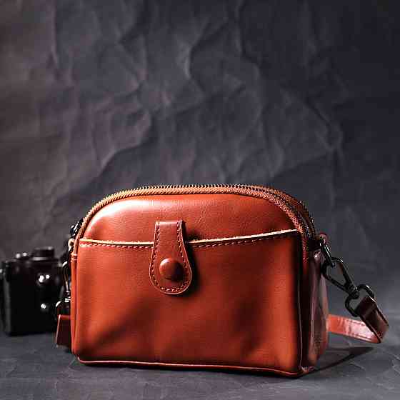 Глянцевая женская сумка на каждый день из натуральной кожи Коричневый (Vintage) Киев