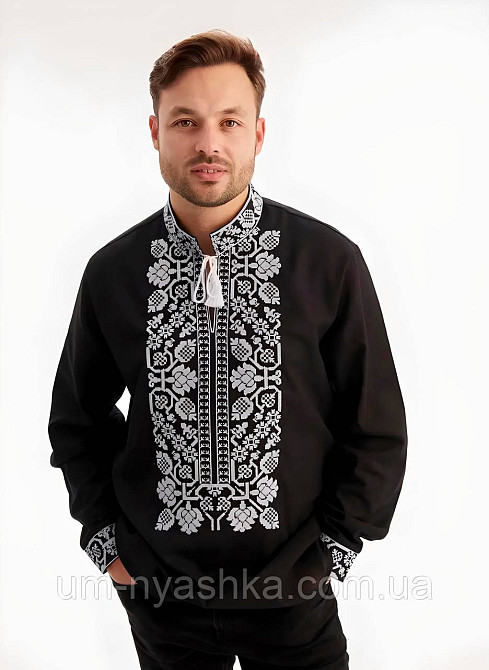 Чоловіча лляна вишиванка чорна Всеволод чорна чоловіча вишиванка Кривий Ріг - фото 1