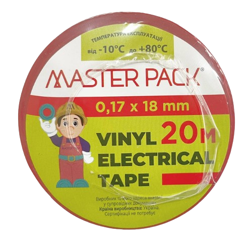 Ізоляційна стрічка 18мм*20м 170мкм червона Master Pack Житомир